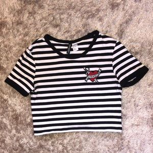 H&M black and white striped graphic crop top